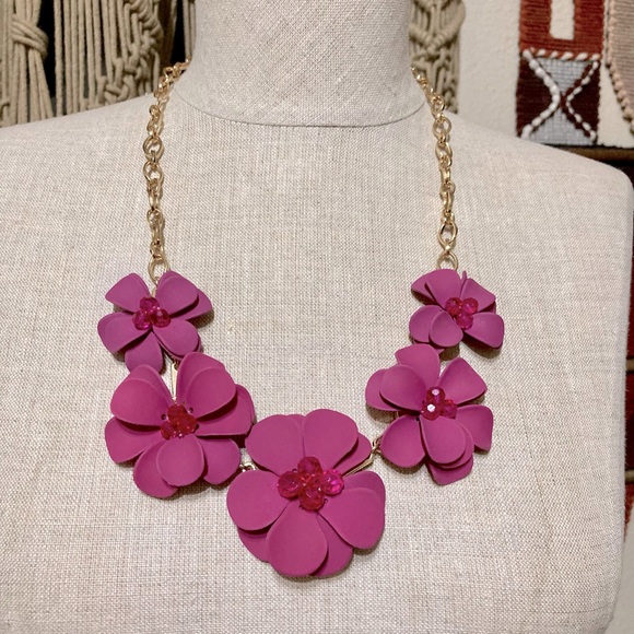 Pink Flower Statement Necklace